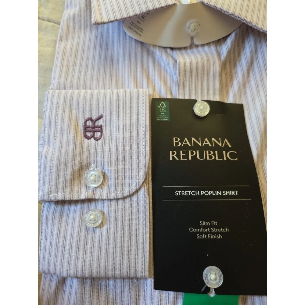 Banana Republic Men's Slim Fit Long Sleeve Poplin Dress‎ Shirt  Purple  XL
